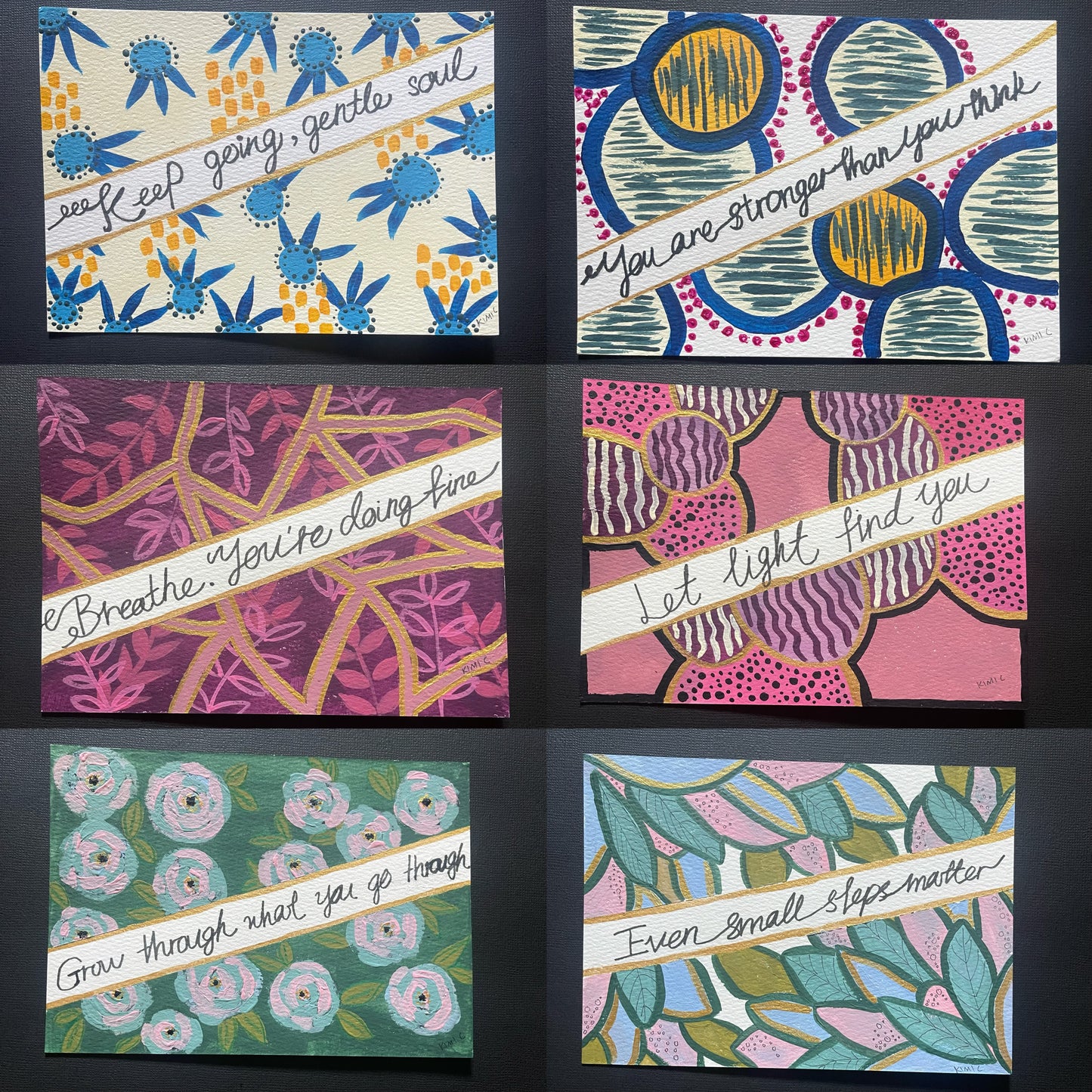 A5 Encouragement Card Set – 6 Hand-Painted Originals by Kimi C