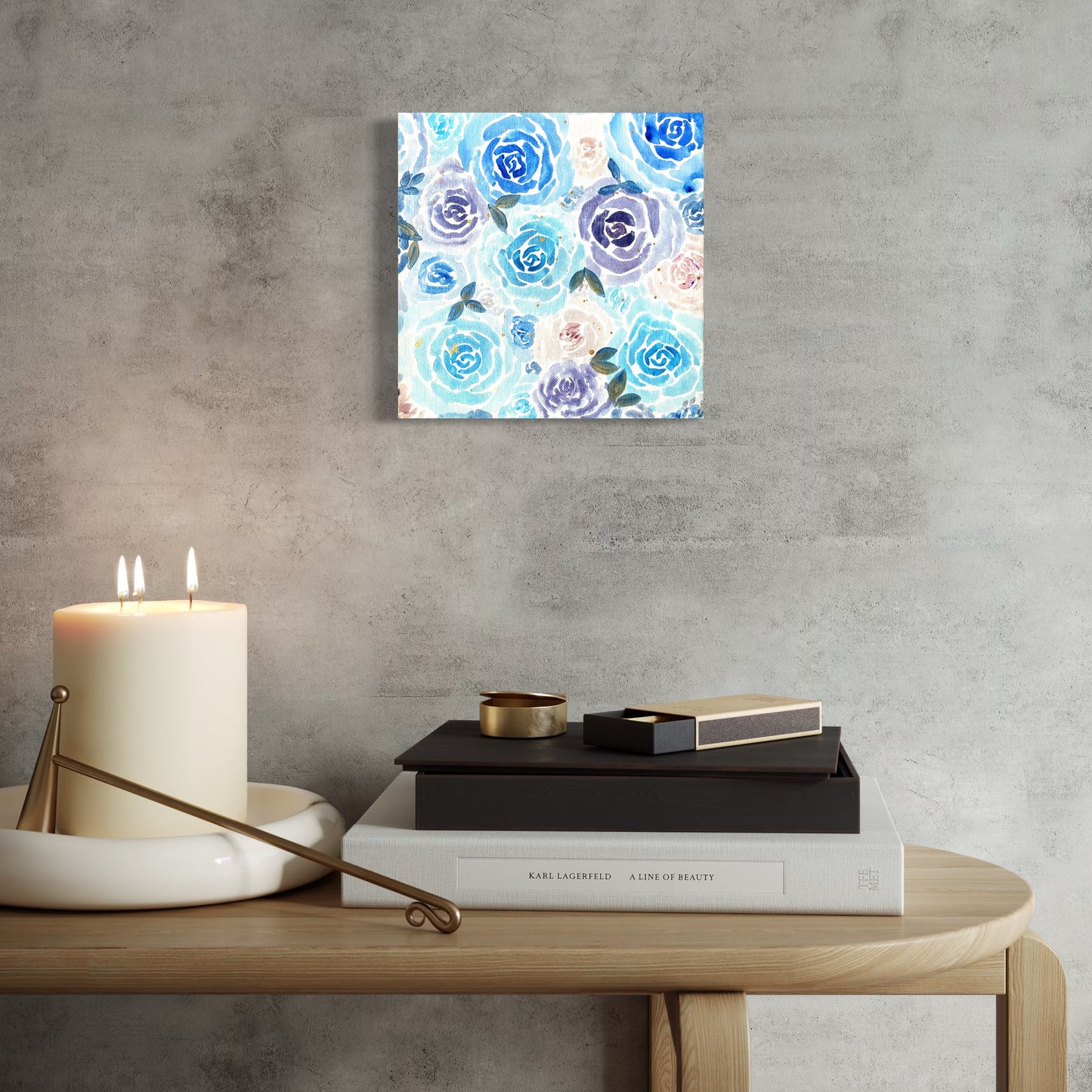 Blue Rose Garden – Original Hand-Painted Canvas | 20 × 20 cm Floral Artwork