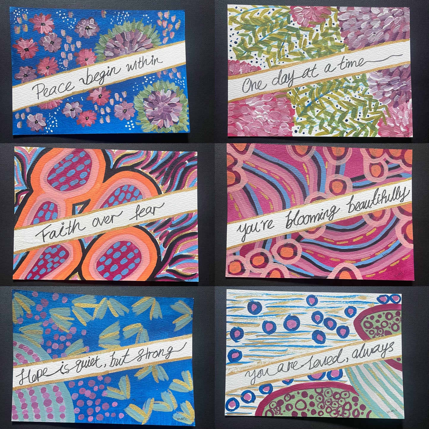 2# A5 Encouragement Card Set – 6 Hand-Painted Originals by Kimi C