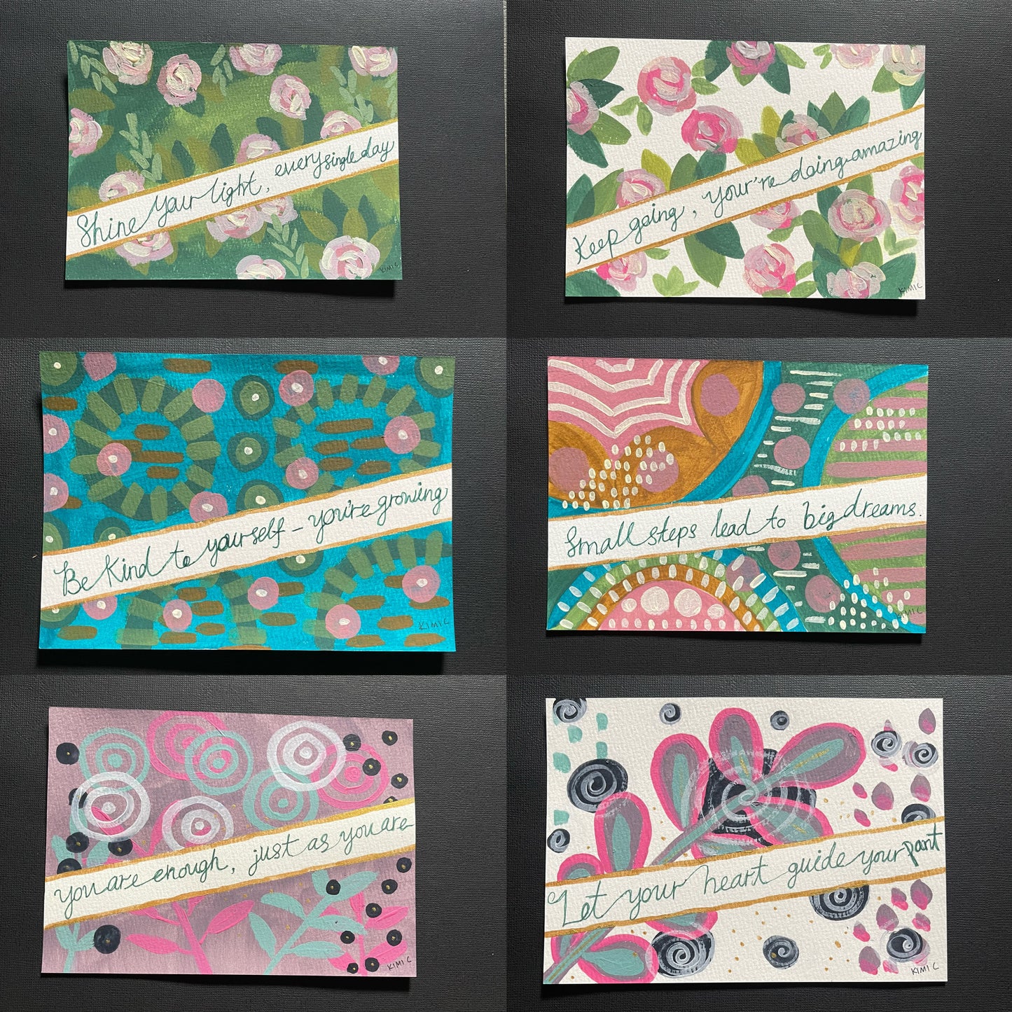 3# A5 Encouragement Card Set – 6 Hand-Painted Originals by Kimi C