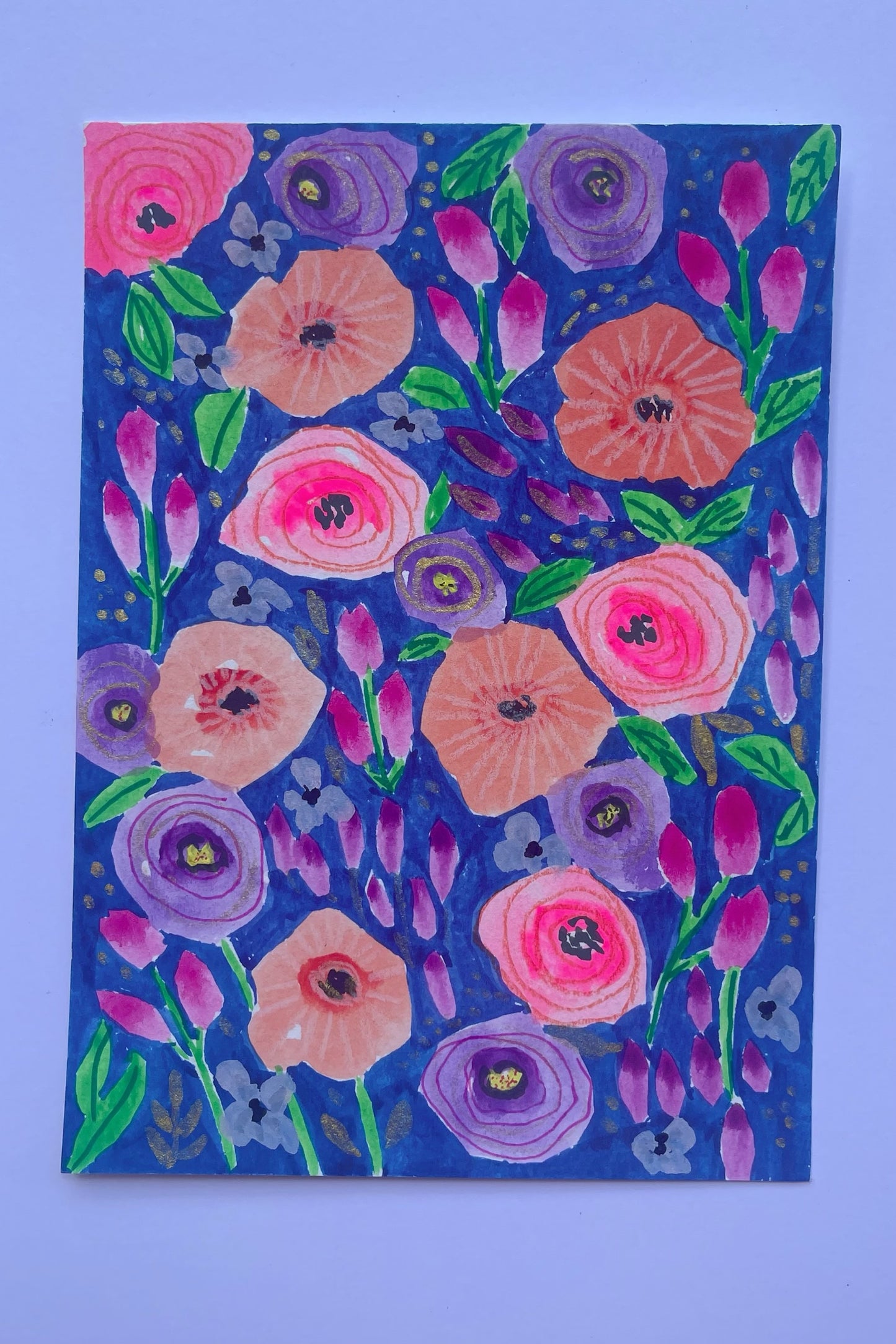“Midnight Bloom – Hand-painted Floral Card Set（5 Designs）”