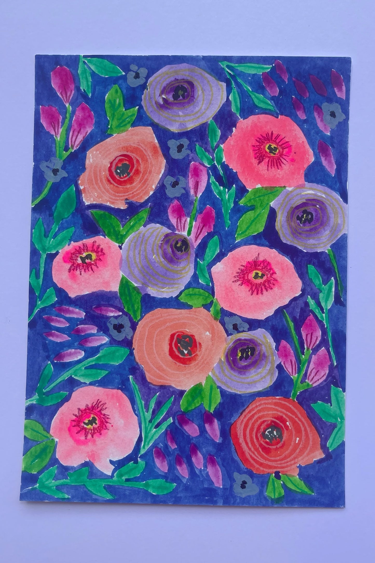 “Midnight Bloom – Hand-painted Floral Card Set（5 Designs）”