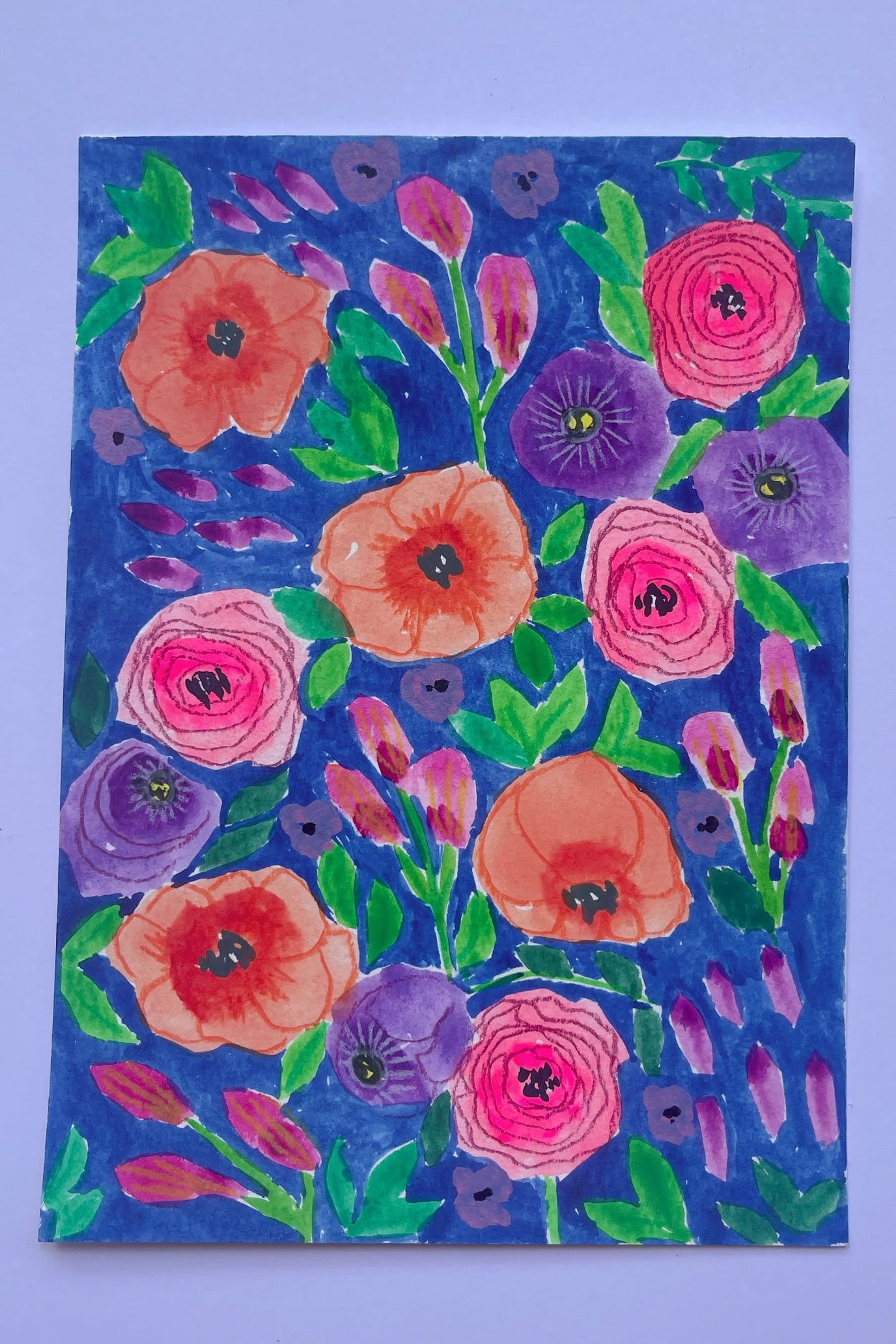 “Midnight Bloom – Hand-painted Floral Card Set（5 Designs）”