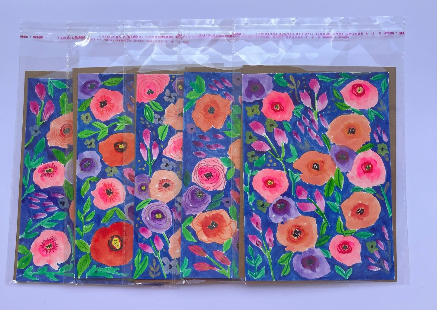 “Midnight Bloom – Hand-painted Floral Card Set（5 Designs）”