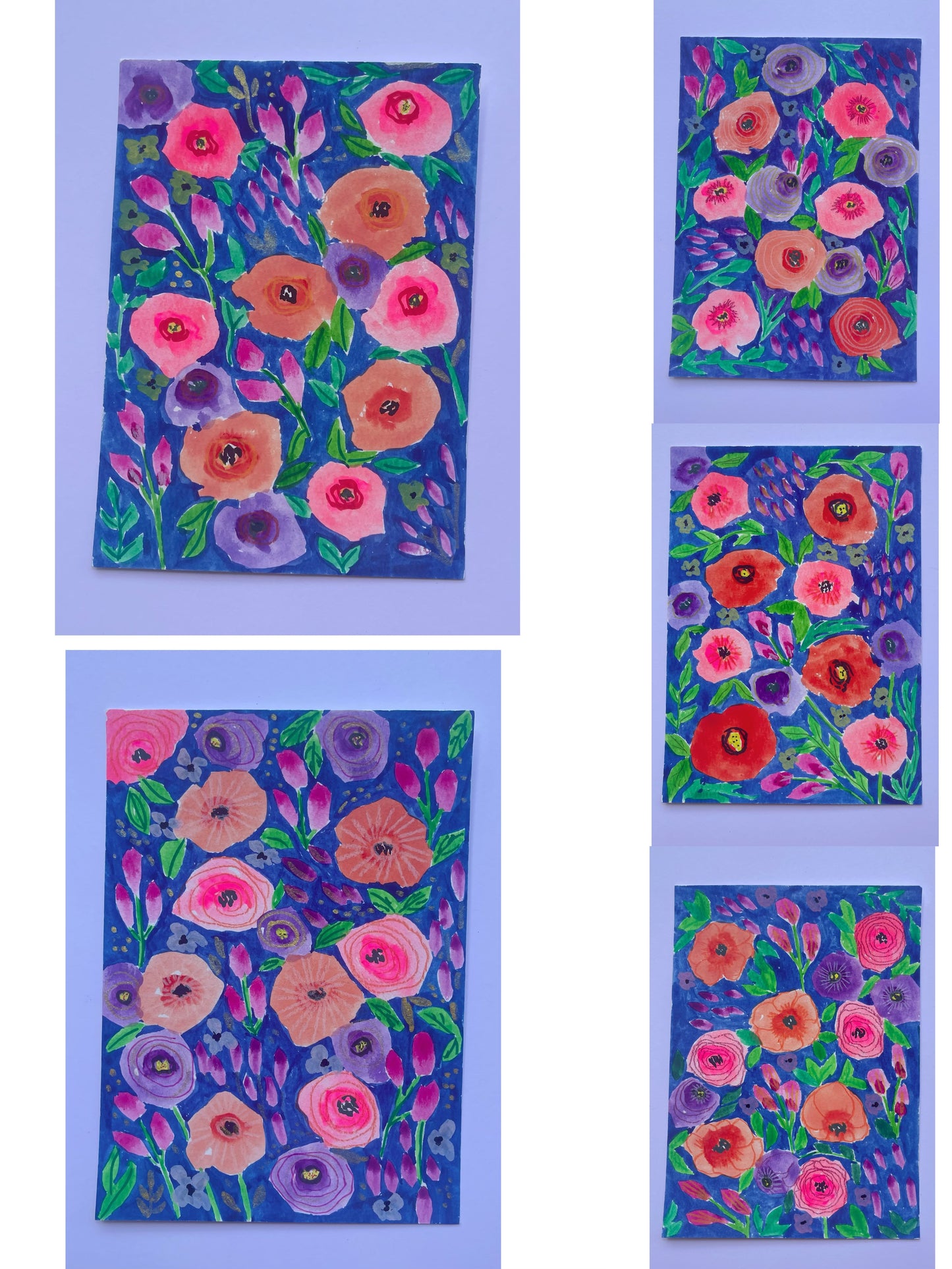 “Midnight Bloom – Hand-painted Floral Card Set（5 Designs）”