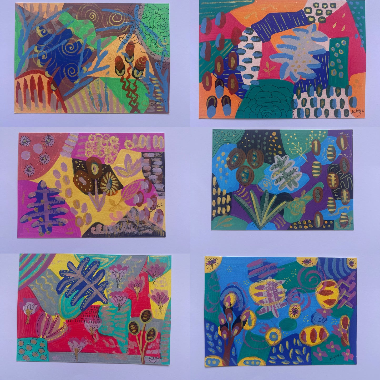 A5 Hand-Painted Card Set – 6 Originals from the Whimsy Botanical Collection.