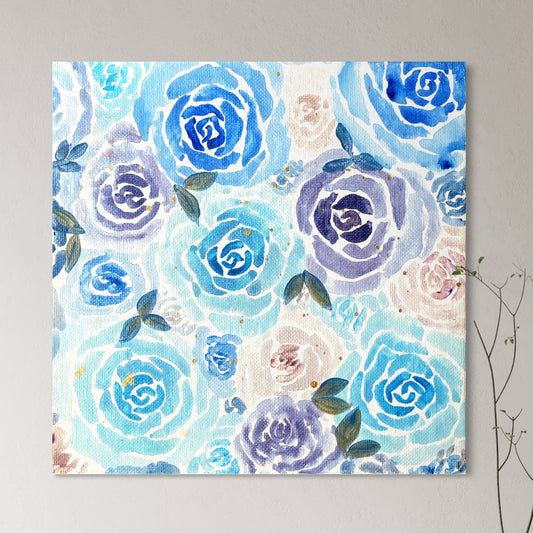 Blue Rose Garden – Original Hand-Painted Canvas | 20 × 20 cm Floral Artwork