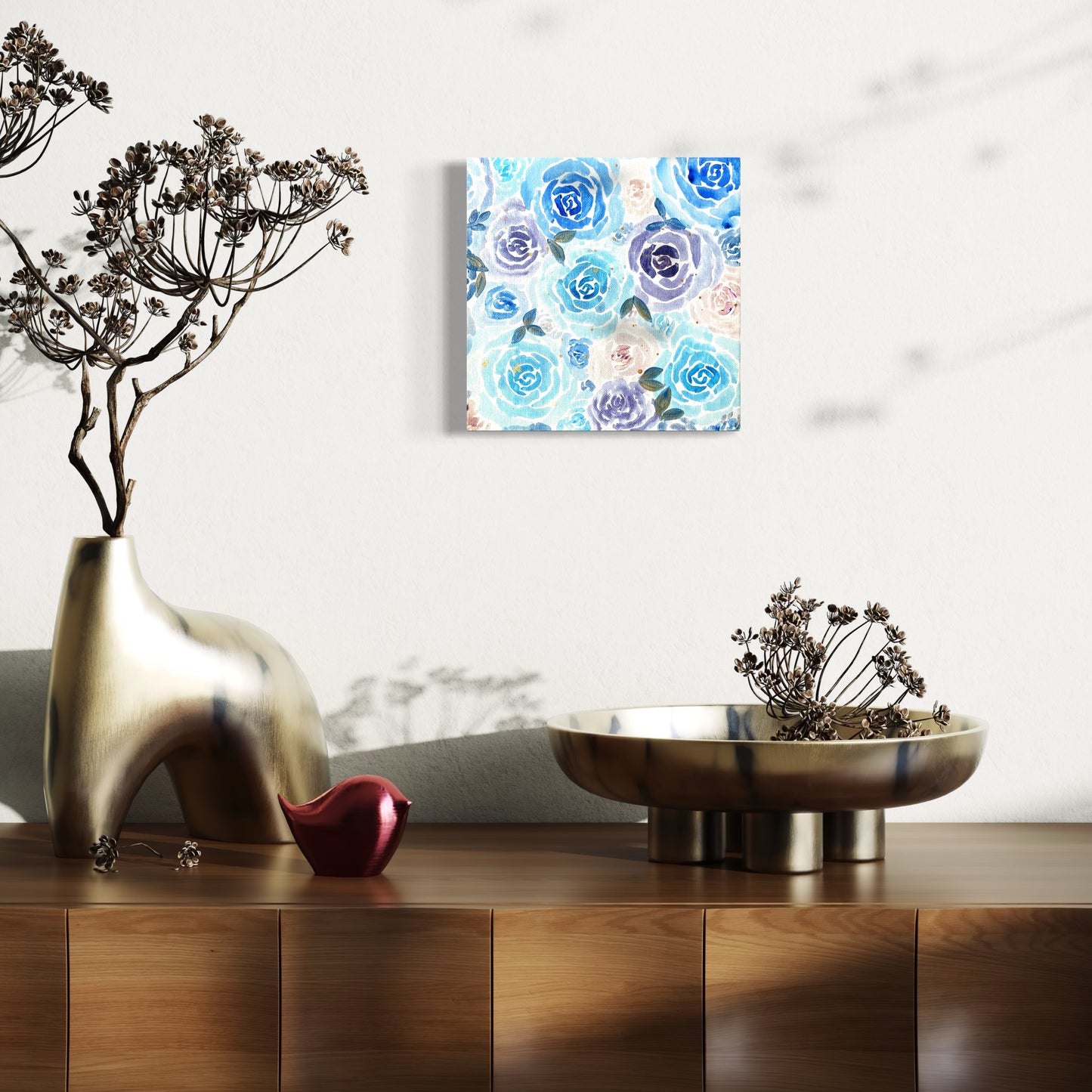 Blue Rose Garden – Original Hand-Painted Canvas | 20 × 20 cm Floral Artwork