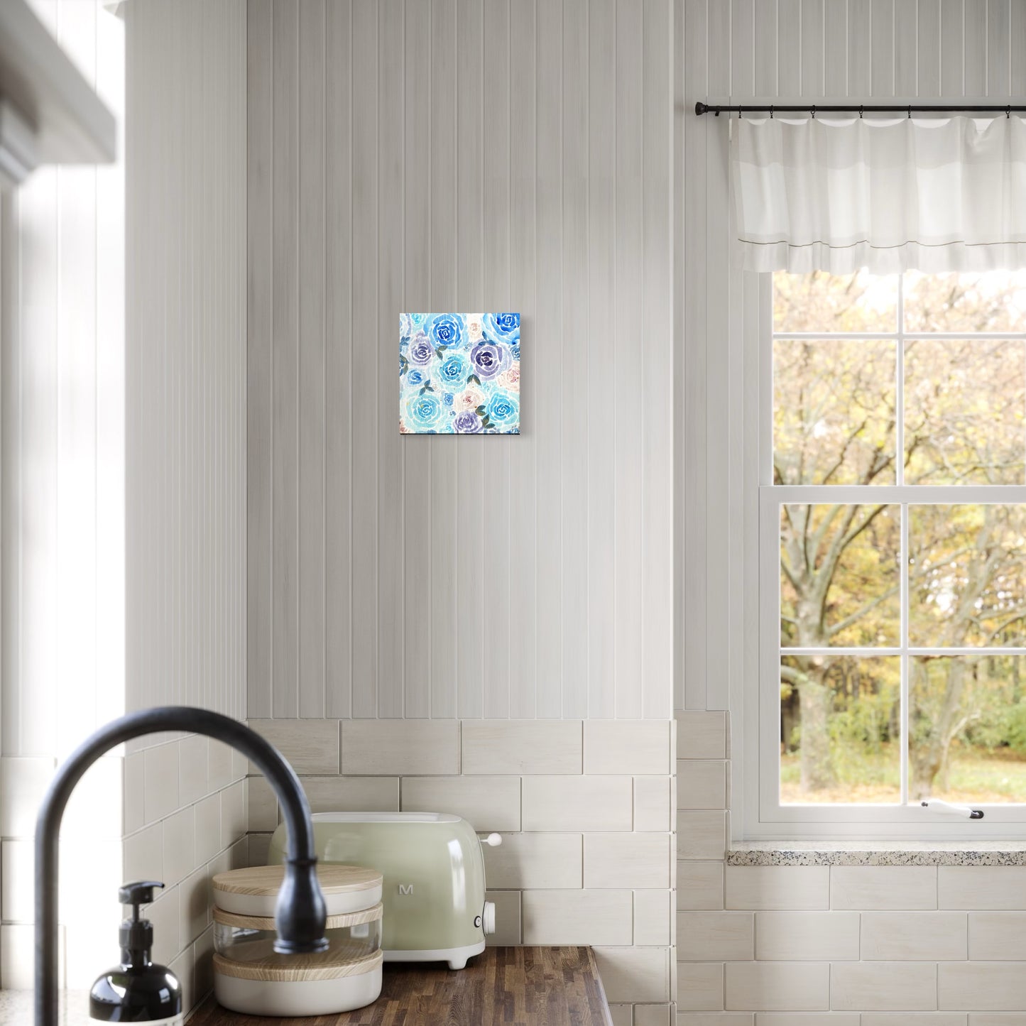 Blue Rose Garden – Original Hand-Painted Canvas | 20 × 20 cm Floral Artwork